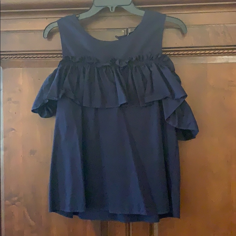 Blue cold shoulder top